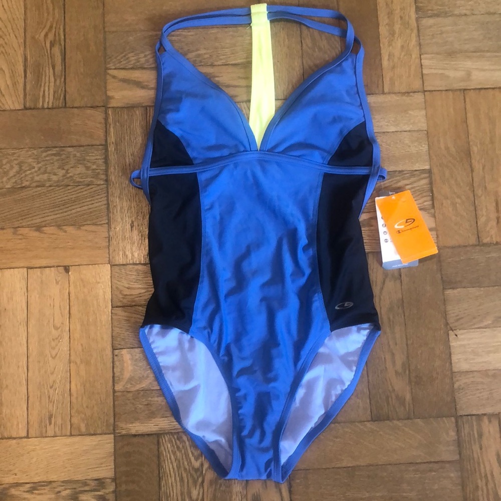 One piece, low back, swim suit.